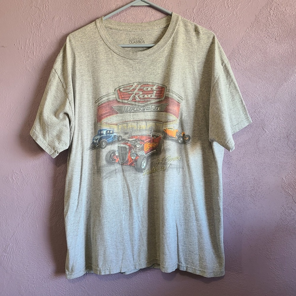 Lifestyle Classics Hot Rod Drive-In T-Shirt Men XL Gray Used Vintage Graphic Tee